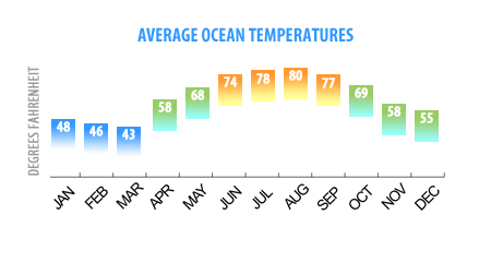 Average Outer Banks Ocean Temps by Month