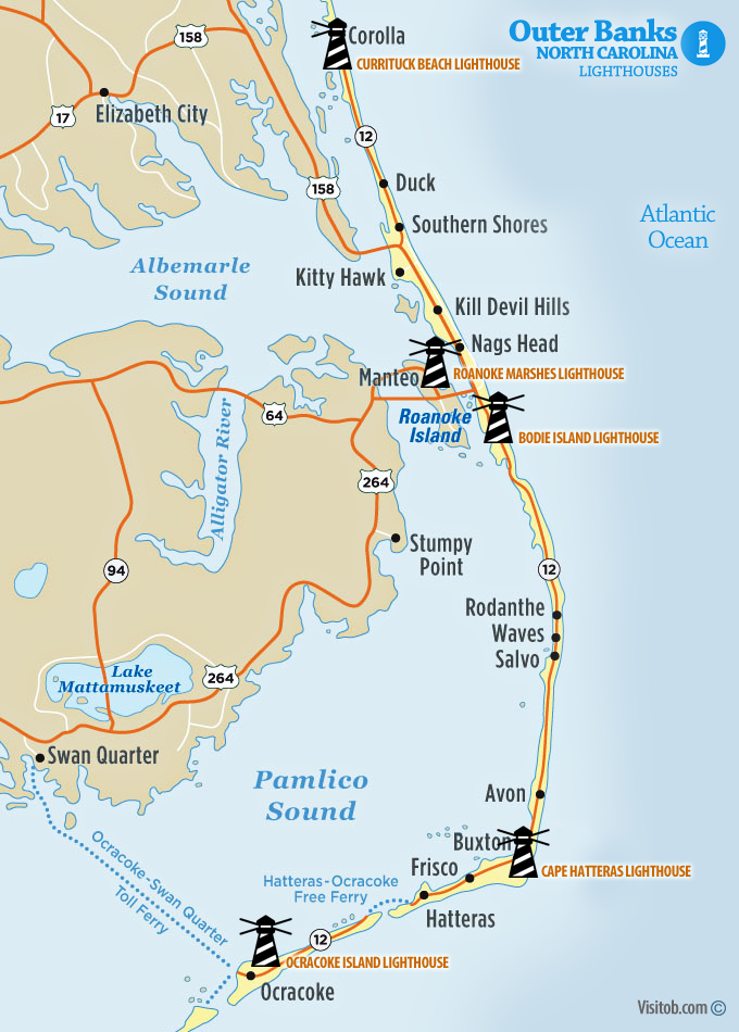 Map of Lighthouses Visit Outer Banks OBX Vacation Guide