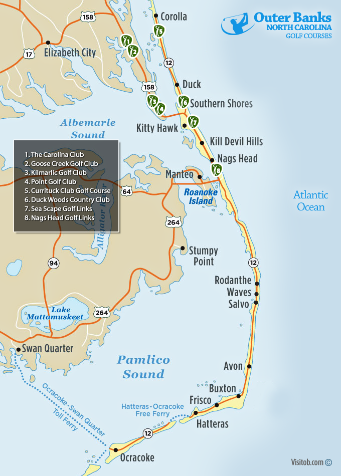 Map of Outer Banks Golf Courses Visit Outer Banks OBX Vacation Guide