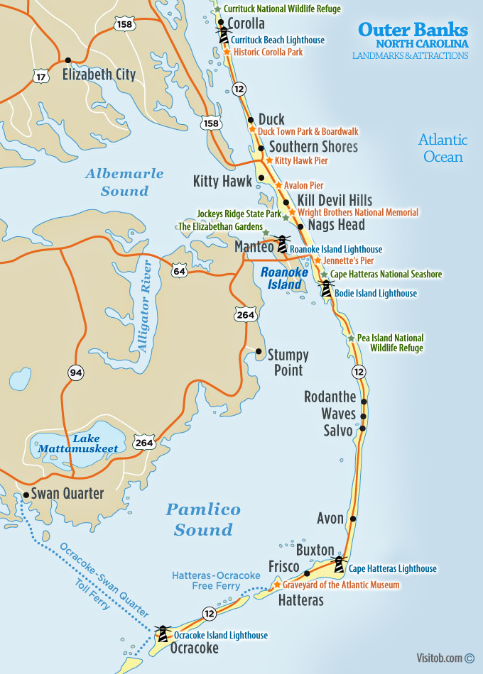 Map Of Outer Banks Attractions